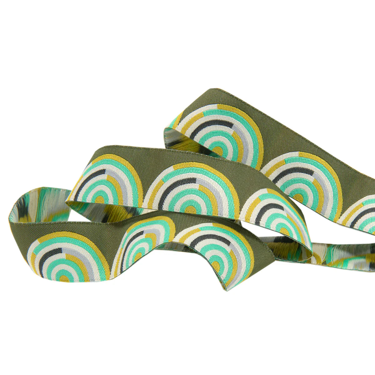 Gold and Mint on Green Hypnotizer ribbon- Tula Pink