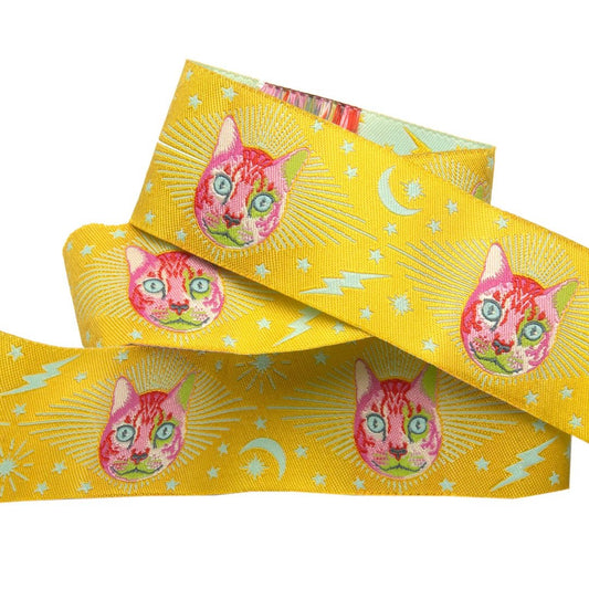 CHESHIRE CAT ON YELLOW-1 1 |2"-TULA PINK CURIOUSER