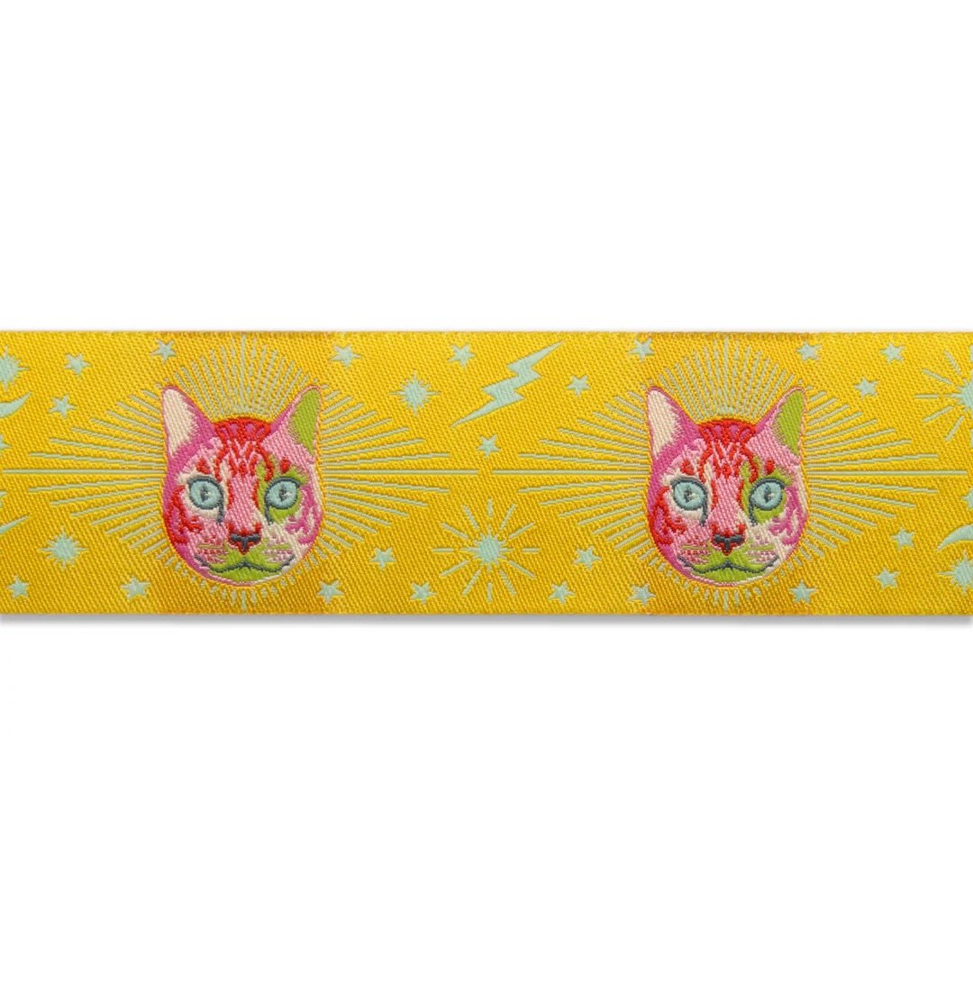 CHESHIRE CAT ON YELLOW-1 1 |2"-TULA PINK CURIOUSER
