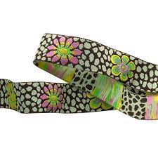 Guinea Flower Yellow on Green Ribbon